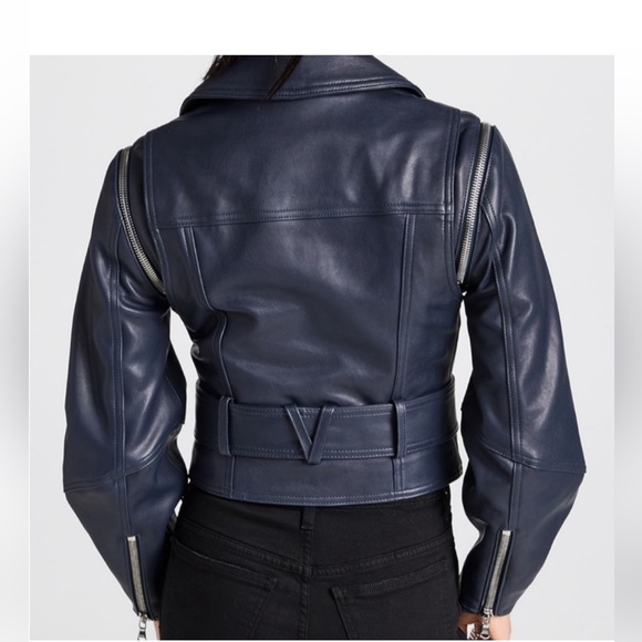Veronica Beard Jylan Leather Moto Jacket Size 4/Small - Dark blue/grey - Picture 8 of 11